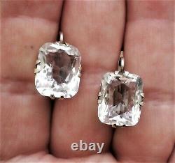 RARE Vintage Russian Russia Sterling Silver Rock Crystal Secure Lock Earrings