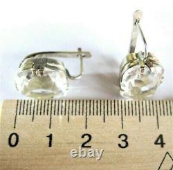 RARE Vintage Russian Russia Sterling Silver Rock Crystal Secure Lock Earrings