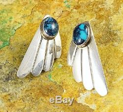 RaRe Vintage Navajo Sterling OLD LANDER BLUE Spiderweb Turquoise POST Earrings