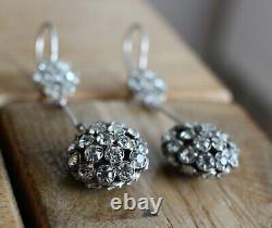 Rare Antique Vintage Soviet Russian Earrings Sterling Silver 875 Crystal Elegant