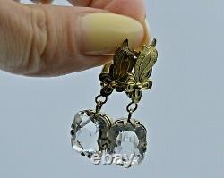 Rare Antique earrings stone Rock Crystal Sterling Silver gilding 925 Dangle