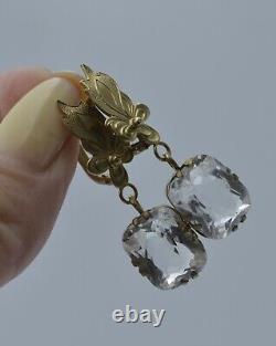 Rare Antique earrings stone Rock Crystal Sterling Silver gilding 925 Dangle