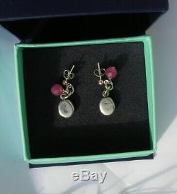 Rare Dower and Hall Vintage Matt Finish Sterling Silver Love Bean Ruby Earrings