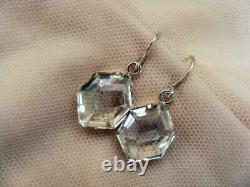 Rare Natural Rock Crystal Vintage Russian USSR Sterling Silver 875 Earrings
