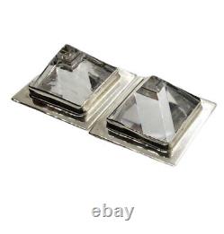 Rare Vintage 925 Sterling Silver Clear Quartz Rock Crystal Geometric Earrings