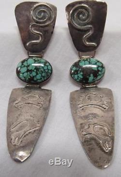 Rare Vintage High Grade Damele Turquoise & Sterling Silver Earrings