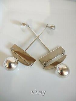 Rare Vintage MODERNIST Mexico Taxco TC-81 925 Sterling Silver Earrings 4.5 L