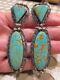 Rare Vintage Navajo Sterling Silver Green Turquoise 2.75 Long Dangle Earrings