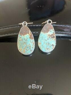 Rare! Vintage NAVAJO Sterling Silver TURQUOISE EARRINGS Signed DEAN BROWN