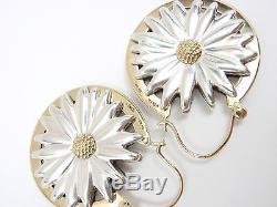 Rare Vintage Tiffany & Co Sterling Silver 18K Gold Large Daisy Flower Earrings