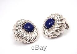Rare Vintage Tiffany & Co Sterling Silver Lapis Lazuli Clip On Earrings