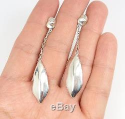 Rare Vintage Tiffany & Co Sterling Silver Nature Leaf Drop Dangle Earrings
