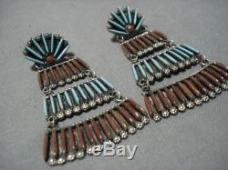Rare Vintage Zuni Native American Jean Lasilew Sterling Silver Earrings