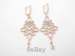 Rose Gold Sterling Silver Diamond Set White Sapphire Vintage Chandelier Earrings