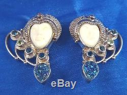 SAJEN Hand Crafted Vintage Sterling Silver Druzy Earrings with Goddess Face