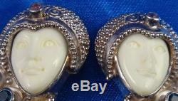 SAJEN Hand Crafted Vintage Sterling Silver Druzy Earrings with Goddess Face