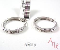 SB Sterling Silver Vintage 925 Polished Hoop 1/2ct Diamond Earrings 5.7g 526034