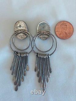 SIGNED SIW Vintage X-large 2 3/4 LONG Sterling Silver Malachite Dangle Earrings