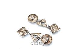 SIGNED Vtg Modernist Sterling Silver GEOMETRIC Dangle Earrings LISA JENKS STYLE