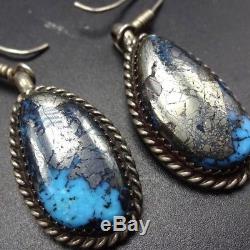 SPECTACULAR Vintage NAVAJO Sterling Silver & MORENCI TURQUOISE EARRINGS
