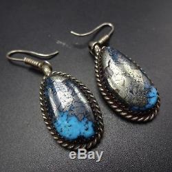 SPECTACULAR Vintage NAVAJO Sterling Silver & MORENCI TURQUOISE EARRINGS