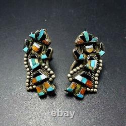 SPECTACULAR Vintage Sterling Silver RAINBOW MAN Inlay EARRINGS Screwback