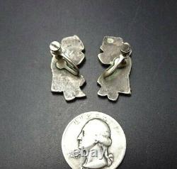 SPECTACULAR Vintage Sterling Silver RAINBOW MAN Inlay EARRINGS Screwback