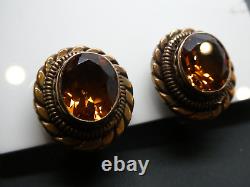 STEPHEN DWECK Vintage Bronze & Sterling 925 Citrine Clip Earrings