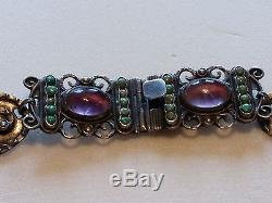 Sterling Silver And Amethyst Necklace Earring Set Signed Cel 925 Vintage Mexico