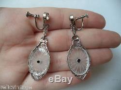 STUNNING VINTAGE ART DECO STERLING SILVER & DIAMOND EARRING NECKLACE SET! G9531