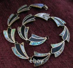 Set Vintage Sterling Mexico Necklace & Earrings Art Deco Design