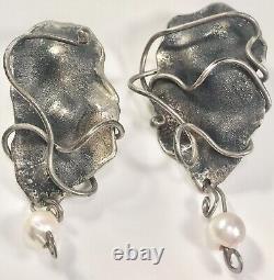 Sherry Tinsman Vintage Sterling 925 14k Stud Pearl Dangle Earrings (c855a)