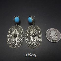 Signed CADMAN Vintage NAVAJO Hand Stamped Sterling Silver & TURQUOISE EARRINGS