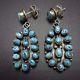 Signed Ella Peter Vintage Navajo Sterling Silver & Turquoise Cluster Earrings