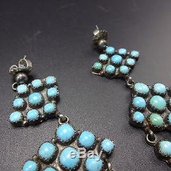 Signed EMMA LINCOLN Vintage NAVAJO Sterling Silver & TURQUOISE Cluster EARRINGS