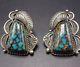 Signed Kirk Smith Vintage Navajo Sterling Silver & Lone Mt. Turquoise Earrings