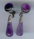 Signed Taxco Vintage Mexican Sterling Silver Amethyst Dangle Screwback Earrings