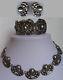 Signed Vintage 1940's Mexico Sterling Silver Bracelet Necklace & Earrings Set