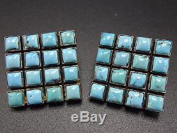 Signed Vintage FEDERICO JIMENEZ Sterling Silver TURQUOISE Cluster EARRINGS Clip