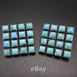 Signed Vintage FEDERICO JIMENEZ Sterling Silver TURQUOISE Cluster EARRINGS Clip
