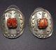 Signed Vintage Navajo Hand-stamped Sterling Silver & Coral Concho Earrings