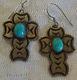 Signed Vintage Navajo Hand-stamped Sterling Silver & Turquoise Cross Earrings