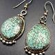 Signed Vintage Navajo Sterling Silver & #8 Turquoise Earrings Spiderweb Matrix