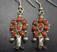 Signed Vintage Navajo Sterling Silver & Coral Cluster Squash Blossom Earrings