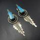 Signed Vintage Navajo Sterling Silver Dangle Tabs Turquoise Earrings Pierced