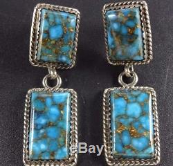 Signed Vintage NAVAJO Sterling Silver & LONE MOUNTAIN TURQUOISE EARRINGS