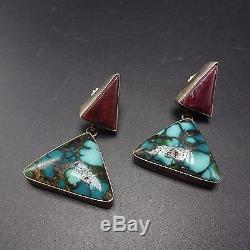 Signed Vintage NAVAJO Sterling Silver PURPLE SHELL Spiderweb TURQUOISE EARRINGS
