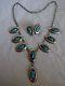Signed Vintage Navajo Sterling Silver Shadowbox Turquoise Necklace Earrings Set