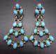 Signed Vintage Navajo Sterling Silver & Turquoise Cluster Dangle Earrings