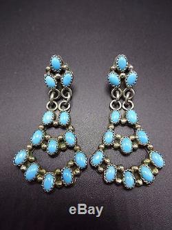 Signed Vintage NAVAJO Sterling Silver & TURQUOISE Cluster Dangle EARRINGS